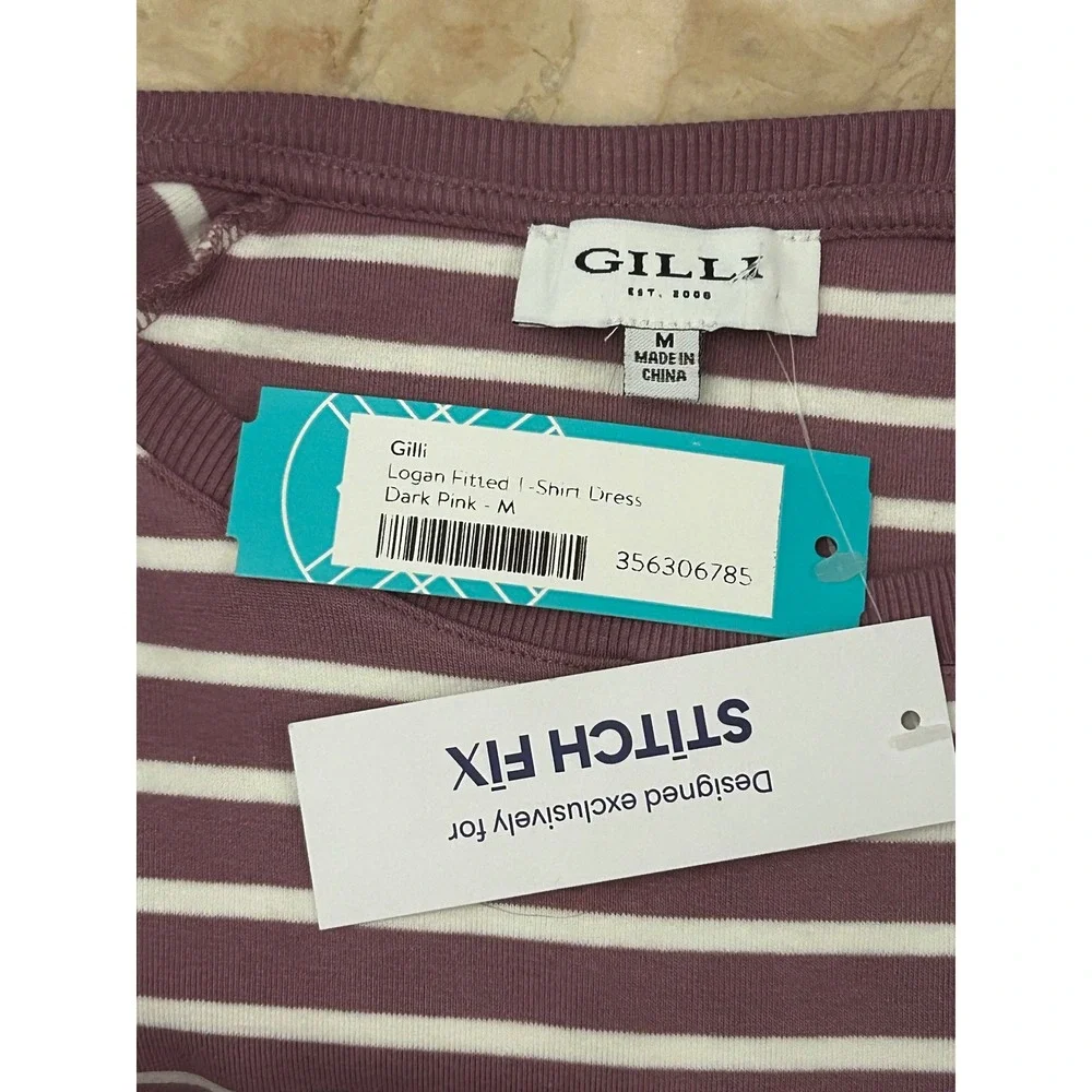 GILLI LOGAN FITTED T-SHIRT MAXI DRESS STRIPE PURPLE SIZE MEDIUM NWT